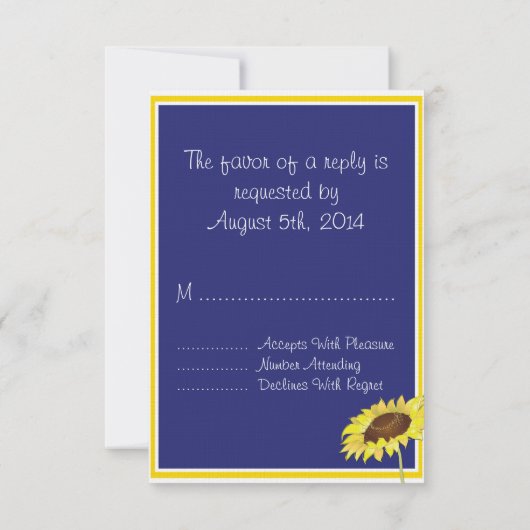 ブルー王室のとイエローサンフラワーズコレクションRSVP 出欠カード (裏面)