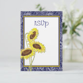 ブルー王室のとイエローサンフラワーズコレクションRSVP 出欠カード (スタンド正面)