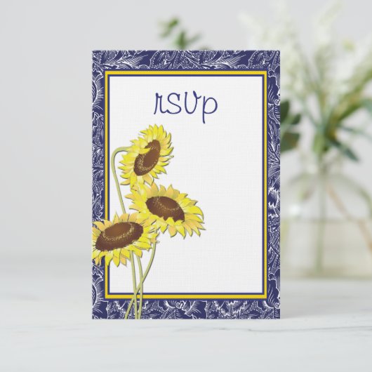 ブルー王室のとイエローサンフラワーズコレクションRSVP 出欠カード (スタンド正面)