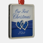 ブルー王室のとシルバーのハートオーナメント メタルオーナメント (右)