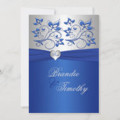 ブルー王室のとシルバーのハート結婚式招待状 招待状 (正面)