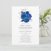 ブルー王室のとシルバーのフローラ第1聖餐式 招待状 (スタンド正面)