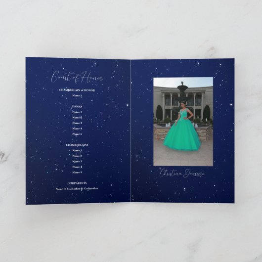 ブルー王室のとシルバーの星空の夜キンセアニェラ 招待状 (内部)