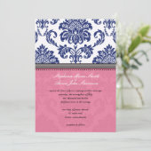 ブルー王室のとピンクダマスクウェディング招待状 招待状 (スタンド正面)