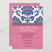 ブルー王室のとピンクダマスクウェディング招待状 招待状 (正面/裏面)