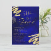 ブルー王室のと金ゴールドサプライズ誕生日招待状 招待状 (スタンド正面)