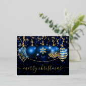 ブルー王室のと金ゴールドバウブルクリスマス 箔シーズンポストカード (立ち正面)