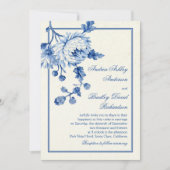 ブルー王室のアイボリートワールフローラ結婚式招待状 招待状 (正面)