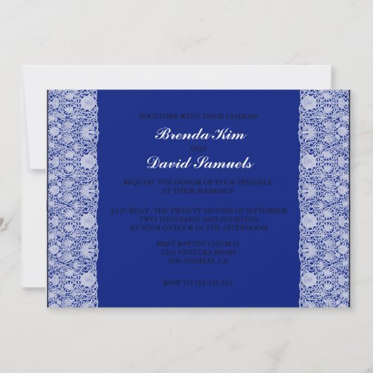 ブルー王室のアイボリーレエレガントース結婚式招待状 招待状 (裏面)