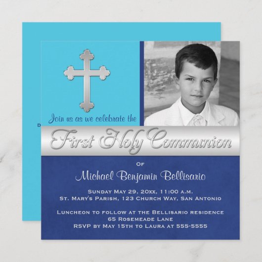 ブルー王室のアクア1st聖体撮影招待状 招待状 (正面/裏面)