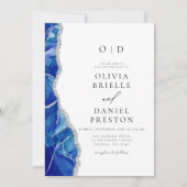 ブルー王室のアゲテシルバ結婚ーズモダン エレガント 招待状 (正面)