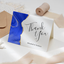 ブルー王室のアゲート金ゴールド結婚ズ・サンキュー カード