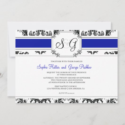 ブルー王室のアンティークエレガントウェディング招待状 招待状 (裏面)