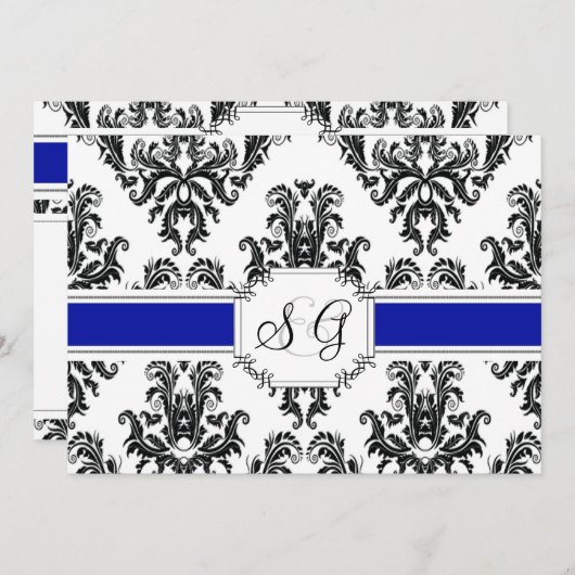 ブルー王室のアンティークエレガントウェディング招待状 招待状 (正面/裏面)