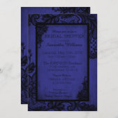 ブルー王室のアンドブラックレースゴシックブライダルシャワー 招待状 (正面/裏面)