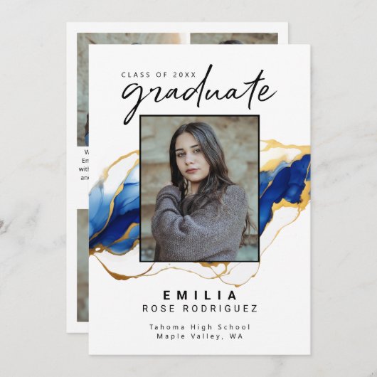 ブルー王室のイエロー金ゴールドグラエレガントード 案内状 (正面/裏面)