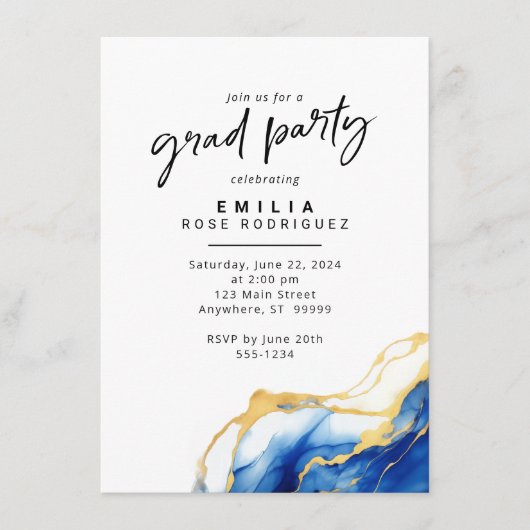 ブルー王室のイエロー金ゴールドグラードパーティの招待状 エンクロージャーカード (正面)