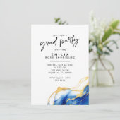 ブルー王室のイエロー金ゴールドグラードパーティの招待状 エンクロージャーカード (スタンド正面)