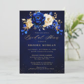 ブルー王室のイエロー金ゴールドフローラブライダルシャワーインビタ 招待状 (スタンド正面)