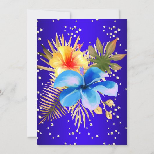 ブルー王室のイエロー金ゴールドフローラ誕生日パーティー 招待状 (裏面)