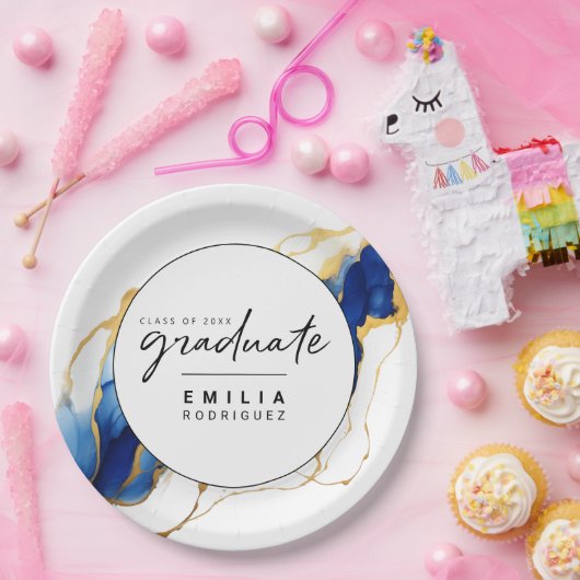 ブルー王室のイエロー金ゴールドミニマリスト卒業 ペーパープレート (パーティー)