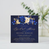 ブルー王室のイエロー金ゴールドメタリックブライダルシャワーインビ 招待状 (スタンド正面)