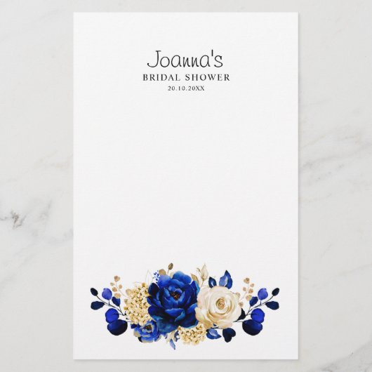 ブルー王室のイエロー金ゴールドメタリックブライダルシャワーゲーム (裏面)