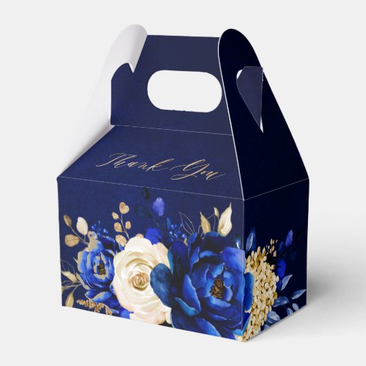 ブルー王室のイエロー金ゴールドメタリックブライダルシャワーファボ フェイバーボックス (正面サイド)