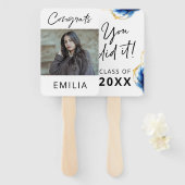 ブルー王室のイエロー金ゴールド「やった」卒業 ハンドファン (正面&裏面)