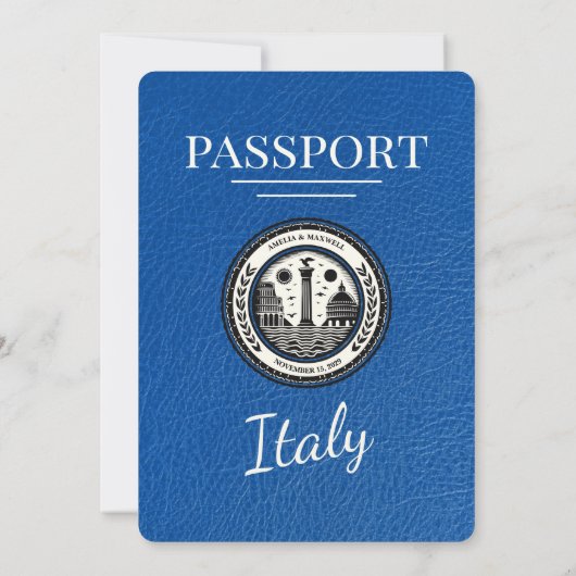 ブルー王室のイタリアパスポート結婚式招待状 招待状 (裏面)