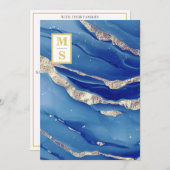 *~ブルー王室のイニシャルアゲートAR66 RSVP QR結婚s 招待状 (正面/裏面)