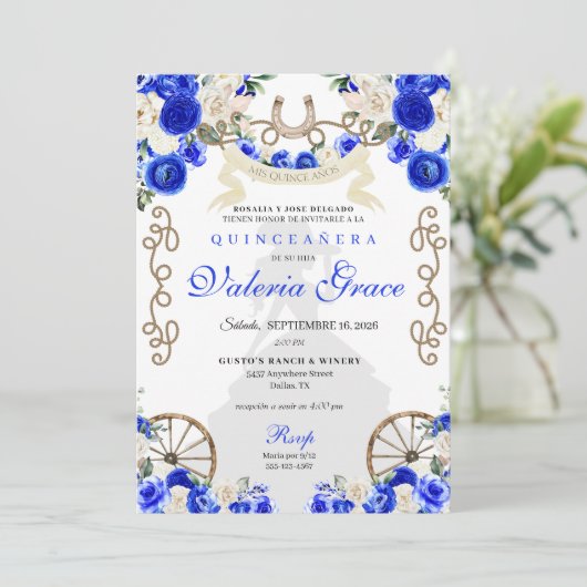 ブルー王室のウエスタン素朴チャロウィメンキンセアニラ 招待状 (スタンド正面)