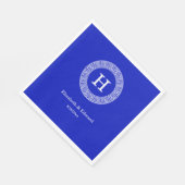 ブルー王室のウエットギリシャ鍵ランフレームイニシャルモノグラム スタンダードランチョンナプキン (角)