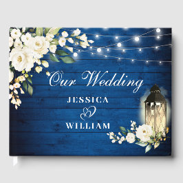 ブルー王室のウッドホワイトローズ結婚フローラ素朴ズ ゲストブック