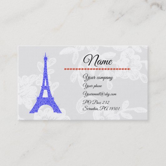 ブルー王室のエッフェルタワーオンレースビジネスカード 名刺 (正面)