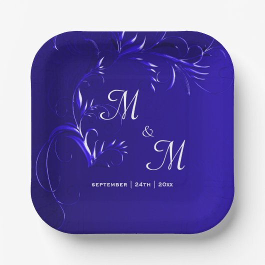 ブルー王室のエレガンス結婚ズ ペーパープレート (正面)