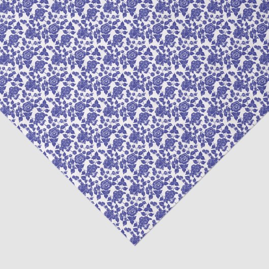 ブルー王室のオンホワイトローズモダンダマスクフローラ 薄葉紙 (詳細)