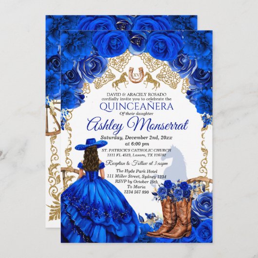 ブルー王室のカウボーイキンセアニラ招待状15アニョス 招待状 (正面/裏面)