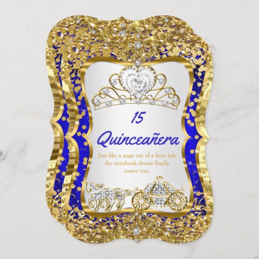 ブルー王室のキンセアニェラマジカルティアラ金ゴールド 招待状 (正面/裏面)