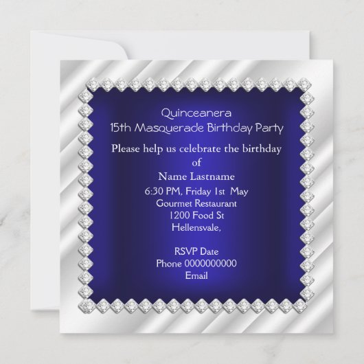 ブルー王室のキンセアニェラ15th仮装パーティー 招待状 (裏面)