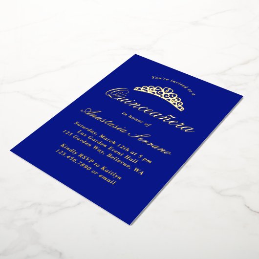 ブルー王室のキンセアニェラ 箔招待状 (回転した状態)