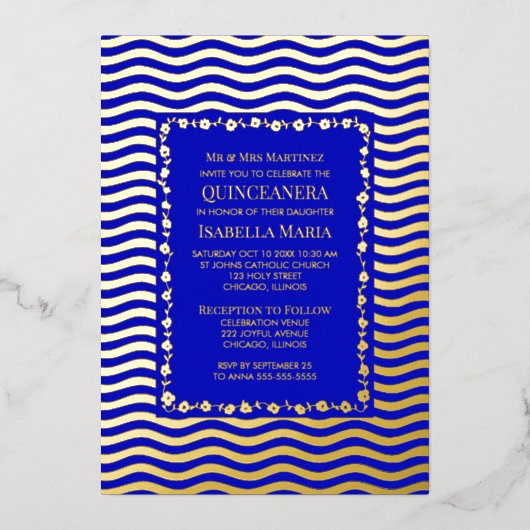 ブルー王室のキンセアニラ招待状グラムスパークルおもしろい 箔シーズンカード (正面)