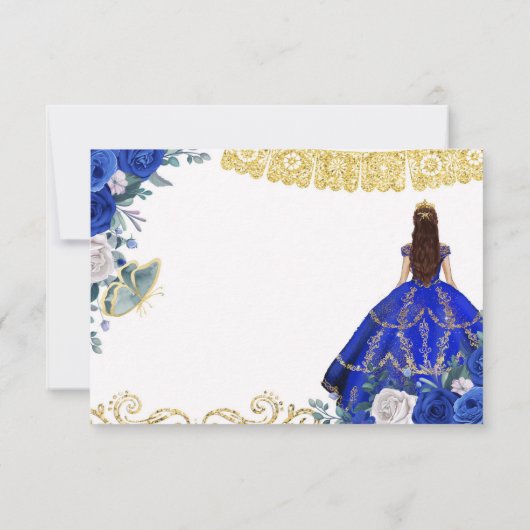 ブルー王室のキンセアニラ15アノスRSVPカード サンキューカード (裏面)