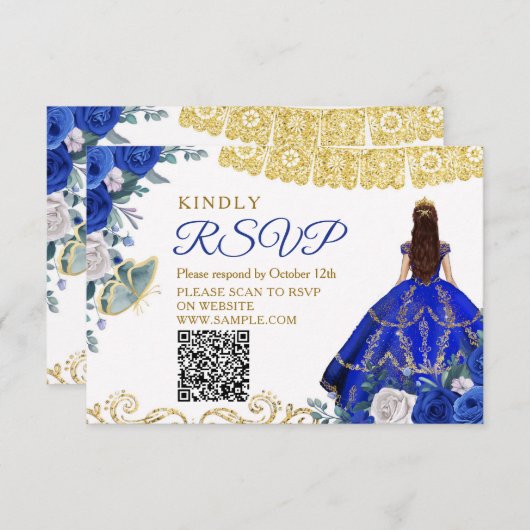 ブルー王室のキンセアニラ15アノスRSVPカード サンキューカード (正面/裏面)