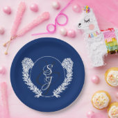 ブルー王室のクラシックモノグラム結婚ズ ペーパープレート (パーティー)