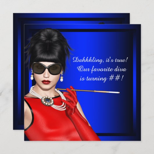 ブルー王室のクラシディババースデーパーティー 招待状 (正面/裏面)