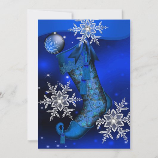 ブルー王室のクリスタルスノーフレーククリスマスパーティー 招待状 (裏面)