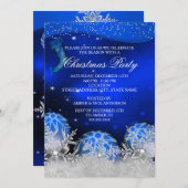 ブルー王室のクリスタルスノーフレーククリスマスパーティー 招待状 (正面/裏面)