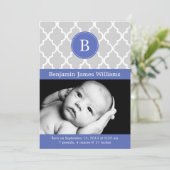 ブルー王室のクローバーモノグラム出産アナウンス 案内状 (スタンド正面)