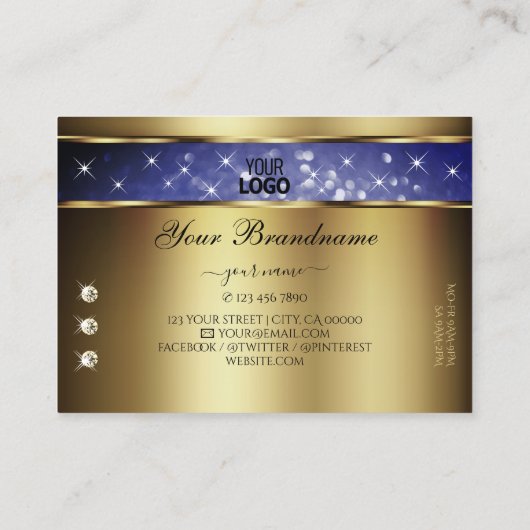 ブルー王室のグリッタースターズダイヤモンドとロゴ金ゴールド 名刺 (裏面)